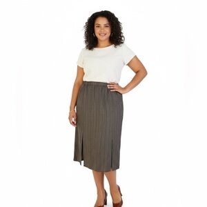 Marina Rinaldi Marina Sport Linen Skirt Size 25 US 14/16 Brown Orange Stripe